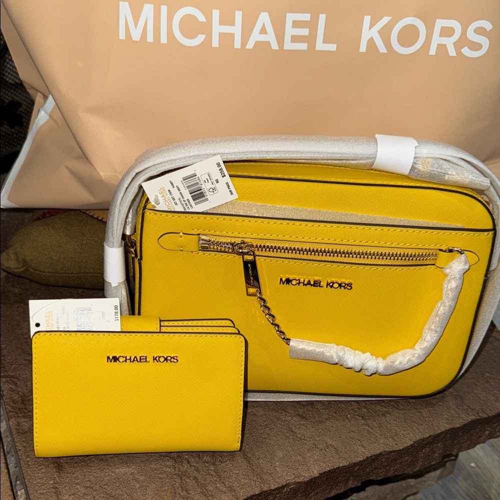 Michael Kors Vibrant Yellow Crossbody Bag and Wallet